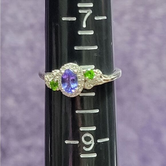 AAA Tanzanite & Multi Gemstone Halo Ring & Pendant Necklace - Picture 8 of 16